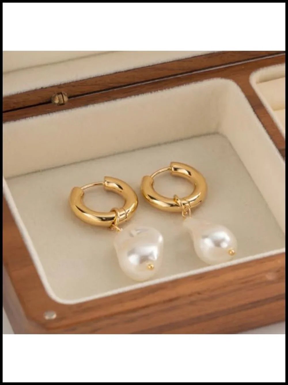14K Gold Plated Pearl Drop Dangle Earrings Huggie Hoop Hypoallergenic Women
